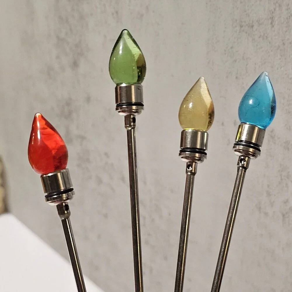 Twos Company Christmas Light Drink Stirrers Stainless Steel Multicolor Bulbs